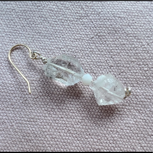 Handmade sterling silver and 14k gold herkimer diamond earrings - Picture 3 of 4